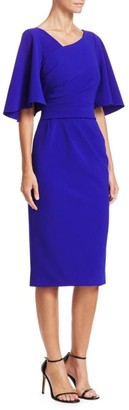Theia Crepe Flutter-Sleeve Cocktail Dress