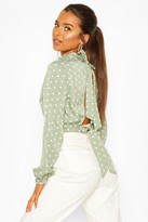 Thumbnail for your product : boohoo Petite High Neck Tie Back Spot Blouse
