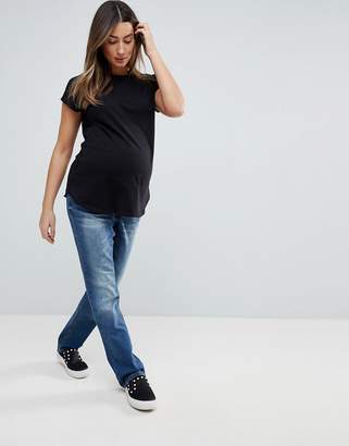 ASOS Maternity DESIGN Maternity t-shirt in boyfriend fit with rolled sleeve and curved hem in black