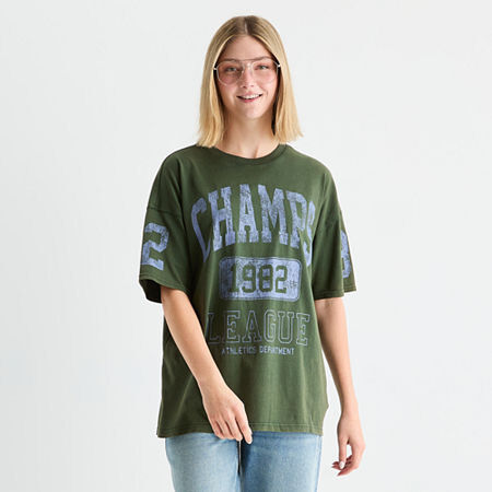 Arizona Womens Crew Neck Short Sleeve Oversized Juniors Graphic T-Shirt