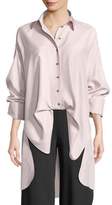 Thumbnail for your product : Valentino Button-Front Long-Sleeve Open-Back Oversized Silk Blouse