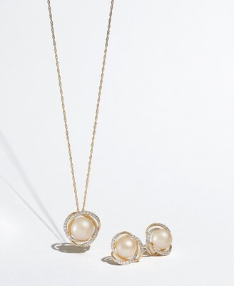 Honora Cultured Freshwater Pearl (8mm) & Diamond (1/8 ct. t.w.) 18" Pendant Necklace in 14k Yellow Gold or White Gold