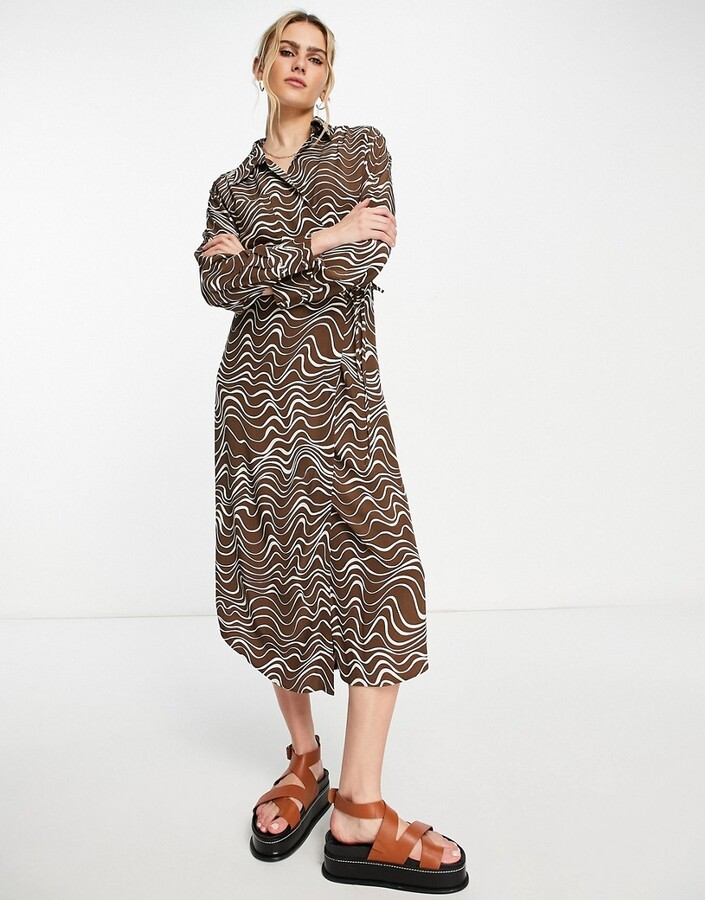 And other stories & shirt midi dress in brown print - ShopStyle