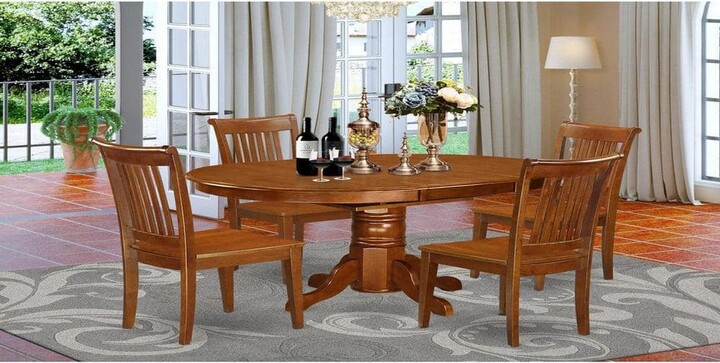East West Furniture 5-Piece Oval Saddle Brown Finish Solid Wood Top Dining table with 4 Chairs with Lattice Back