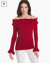 White House Black Market Petite Off-The-Shoulder Ruffle Sweater