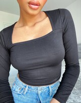 Thumbnail for your product : ASOS Petite DESIGN Petite crop top with square neck in black