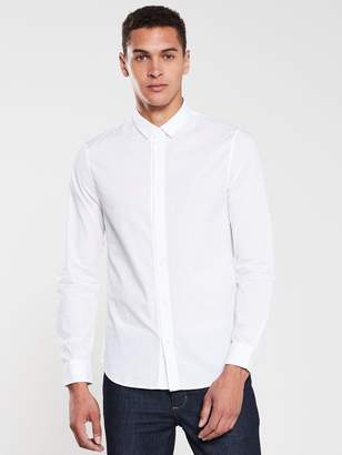 Armani Exchange Embroidered Logo Long Sleeve Shirt - White