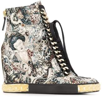 Casadei Japanese print wedged boots