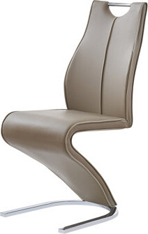 Brayden Studio Of 2 Brown Dining Chairs, Zigzag Style With Metal Base, Contemporary Pu Velvet, Foam Filled, Brown + Beige For Room Luxury Style, Half Moon Look, Clot