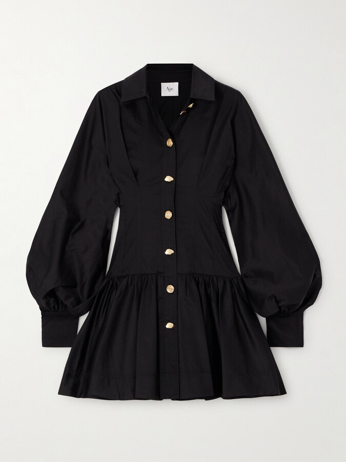 Aje Alexa Cotton-blend Poplin Mini Dress - Black