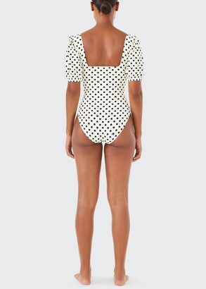 Kate Spade Square-Neck Puff-Sleeve One-Piece Swimsuit