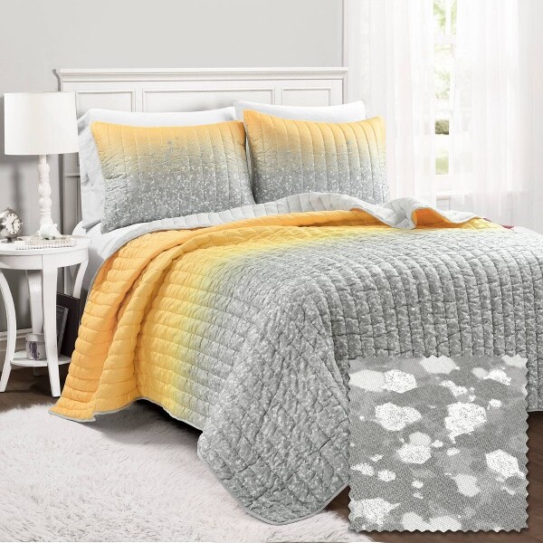 Lush Decor 2pcTwinGlitterOmbreMetallicPrintKids'QuiltSetYellow/Gray-LushDécor:KidsBeddingTeenRoomDecorMicrofiber
