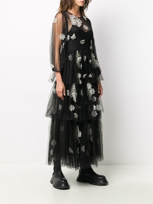 RED Valentino Floral Embroidered Organza Point D'espirit Tulle Dress