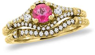 Sabrina Silver 14K Yellow Gold Diamond Natural Topaz 2pc Engagement Ring Set Round 4 mm, size 6