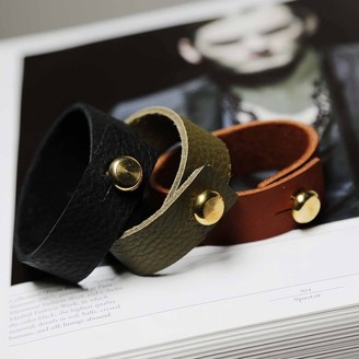 N'damus London Mens Tan Leather Bracelet With Large Brass Button