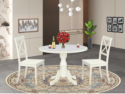 Red Barrel Studio Kitchen Table Set Includes a Round Table and 2 Wooden Mid Century Dining Chairs with X-Back