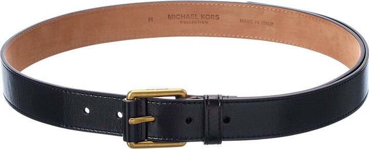 Michael Kors Collection Leather Double-Buckle Wide Hip Belt, Brown, Women's, S, Belts Leather Belts