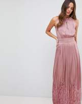 Thumbnail for your product : Little Mistress Tall Ruffle High Neck Maxi Dress With Lace Pleated Skirt