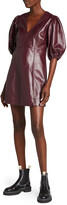 Thumbnail for your product : Ganni Puff-Sleeve Leather Mini Dress