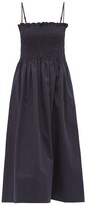 Thumbnail for your product : Three Graces London Lena Smocked Cotton-poplin Midi Dress - Navy