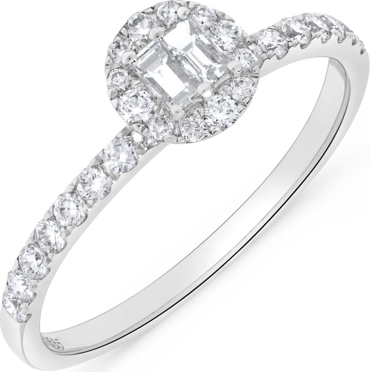 H.J. Namdar H. J. Namdar 0.5 ct tw Baguette Diamond and Round Halo Ring 14K White Gold Natural Diamonds Size 6
