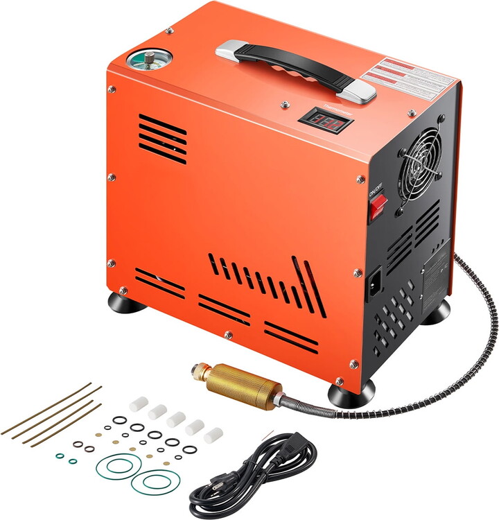 KFFKFF 800W Dual-Cylinder PCP Air Compressor, 4500PSI/30Mpa with Built-in Fan Cooling System, Automatic Shut-off | Oil-Free Paintball Cylinder Compressor ideal for Air Gun, Scuba Diving Tank