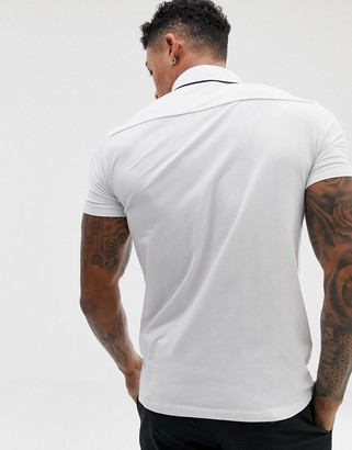 Armani Exchange slim fit tipped logo polo in white