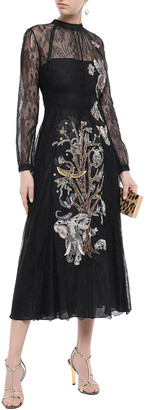 Valentino Point D'esprit-paneled Embroidered Silk-lace Midi Dress