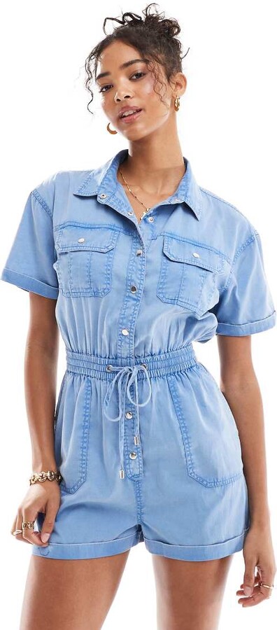 Miss Selfridge acid wash utility playsuit in blue ShopStyle