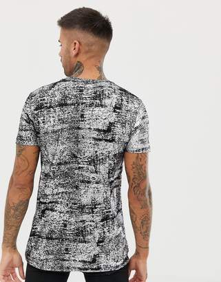 ASOS Design DESIGN longline t-shirt with burnout effect in silver