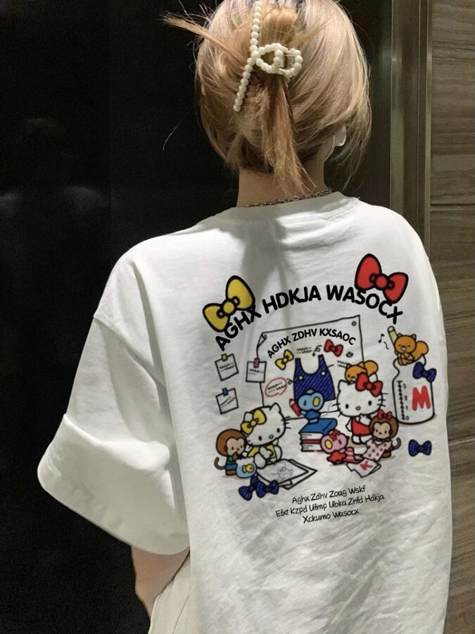 SANRIO Summer Trend Cute New Hello Kitty Pattern Women T-shirt 100% Cotton Material Fashionable and Trendy Suitable for Daily Wear