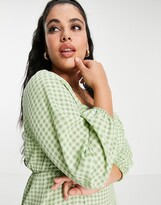 Thumbnail for your product : ASOS Curve ASOS DESIGN Curve square ruched neck midi dress in green gingham