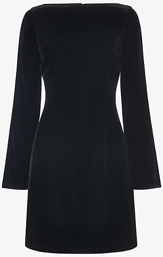 Whistles Womens Black Square-Neck Flare-Sleeve Velvet Mini Dress 10