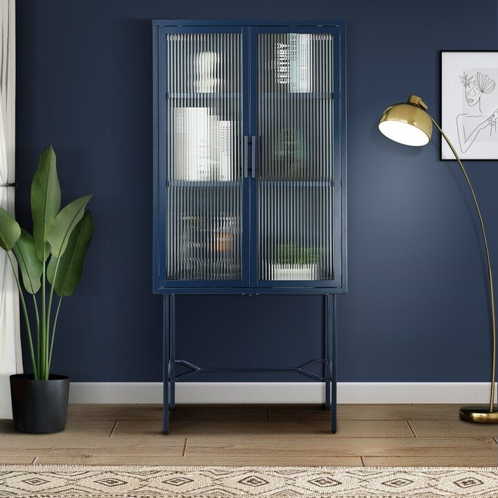 Mieres Minimalist Retro Fluted Glass Storage Cabinet, Metal ...