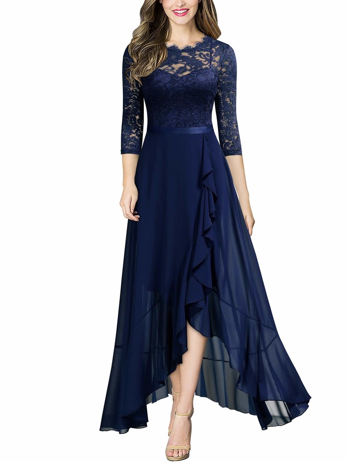 sleeveless v back high low navy blue dress