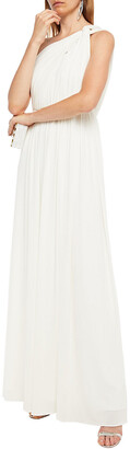 Halston Michaela Twist-front Gathered Stretch-crepe Gown