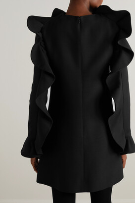 Valentino Garavani Ruffled Wool And Silk-blend Crepe Mini Dress - Black