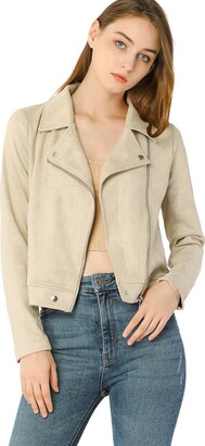 suede biker jacket beige