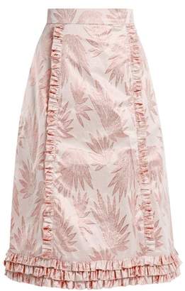 The Vampire's Wife - Cate Leaf Jacquard Ruffle Trimmed Skirt - Womens - Pink Print