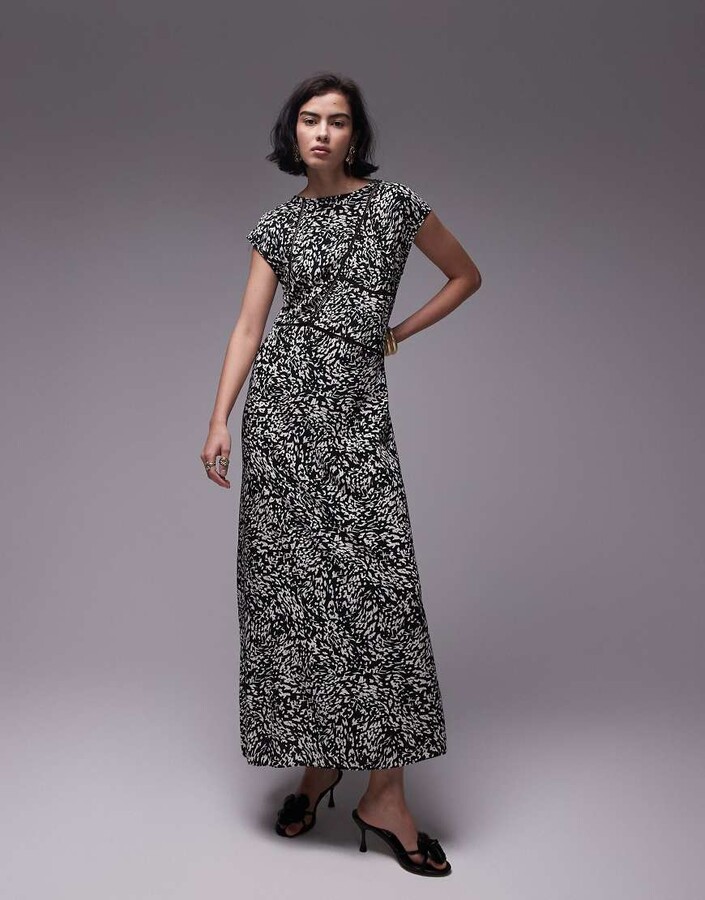 Topshop ladder trim column midi dress in mono animal print ShopStyle