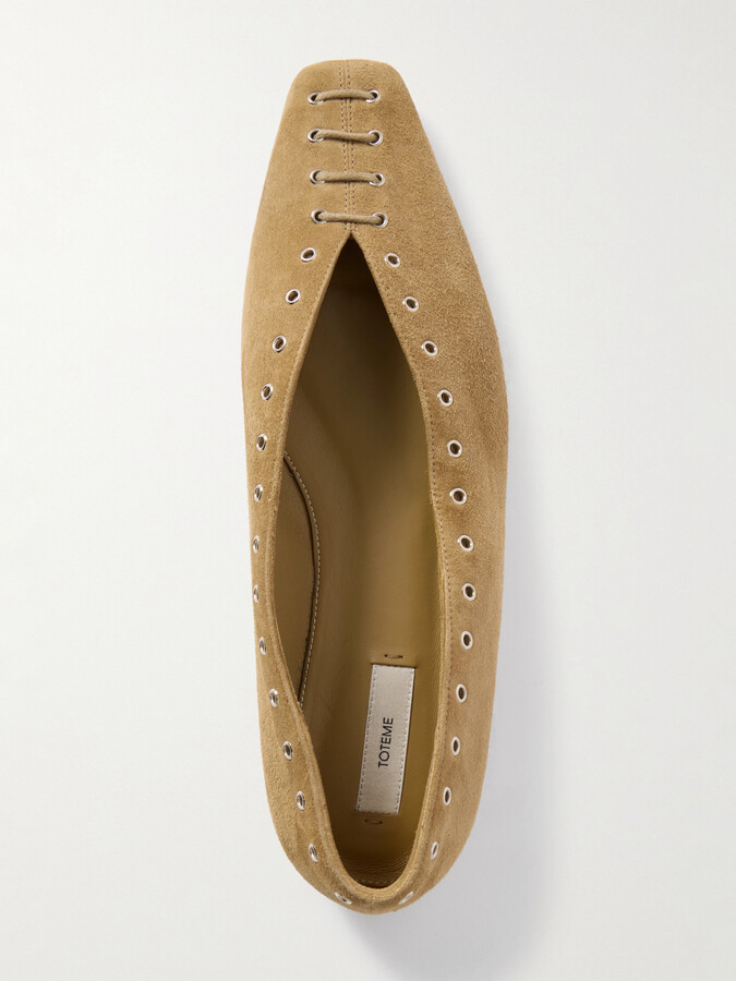 Totême Lace-up Eyelet-embellished Suede Ballet Flats - Brown