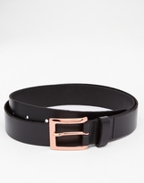 Thumbnail for your product : ASOS Smart Leather Belt In Black With Rose Gold Buckle