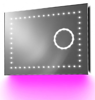 Illuminated Mirrors Vision Bathroom Clock Mirror with Under Lighting/Bluetooth/Demist and Sensor, Pink