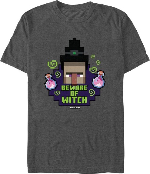 Minecraft Men'sMinecraftBewareofWitchT-Shirt-CharcoalHeather-Large