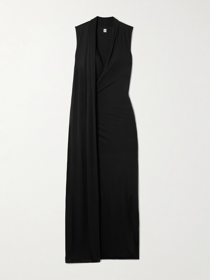 Totême Draped Layered Jersey Maxi Dress - Black