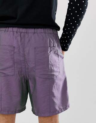 ASOS Design DESIGN slim utility shorts in iridescent fabric with belt