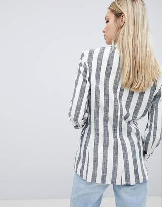 Bershka Stripe Linen Blazer