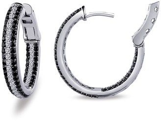 Lafonn Platinum Plated Sterling Silver Simulated Diamond Micro Pave Inside Out Hoop Earrings