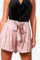Thumbnail for your product : boohoo Petite Eyelet Tie Luxe Woven Shorts