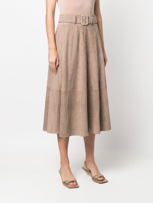 Incentive! Cashmere belted-waistband A-line skirt